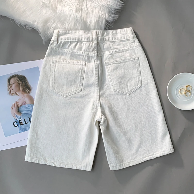 Women Summer Denim Fifth Pant Female Casual Baggy Straight Korean Version Streetwear Clothes Y2k Washed Jean Shorts High Waisted