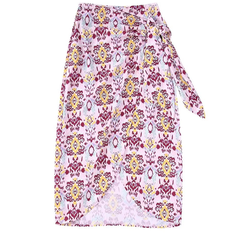 

Женская тонкая юбка с высокой талией, длинная юбка с принтом и бантом в европейском и американском стиле, Новинка лета 2022