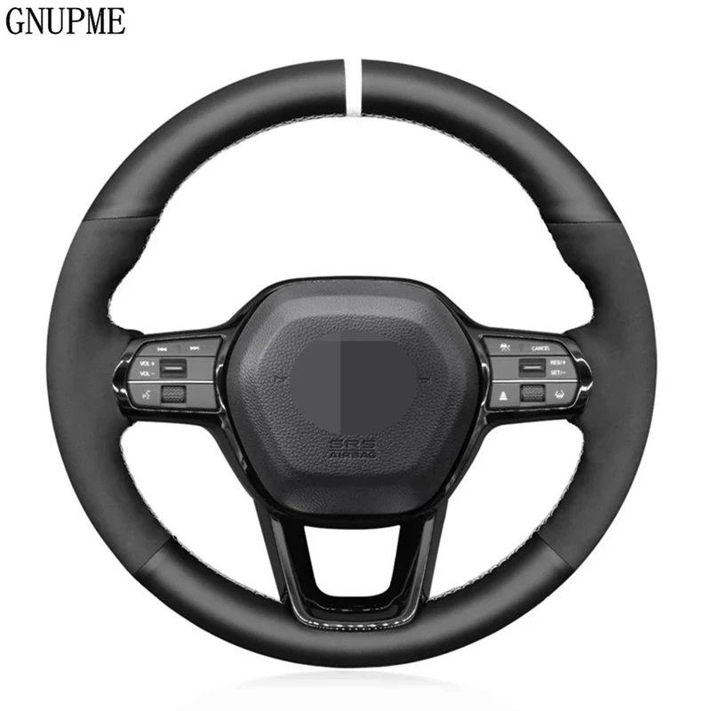 

Car Steering Wheel Cover Hand-Stitched No-Slip Black Genuine Leather Suede Car Accessories For Honda Civic 11 XI 2021-2022