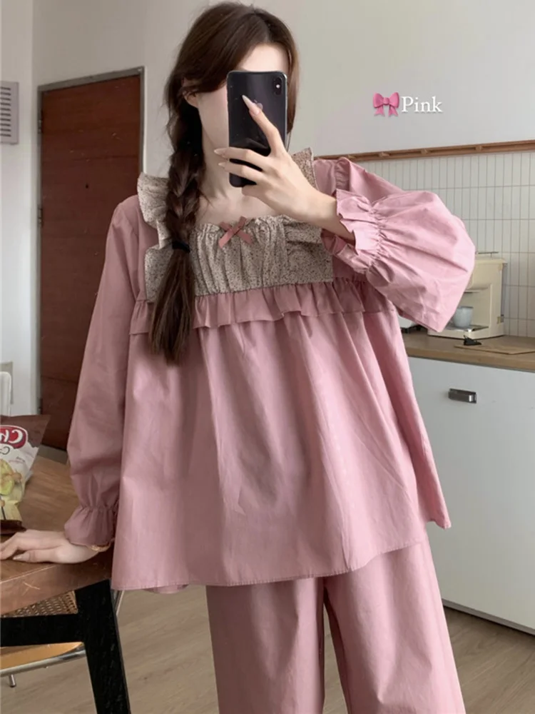 Новый мягкий розовый пижамный комплект с цветочным принтом из хлопка для