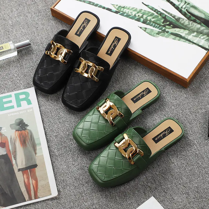 Мюли женские уличные легкие шлепанцы на мягкой подошве квадратный носок сланцы