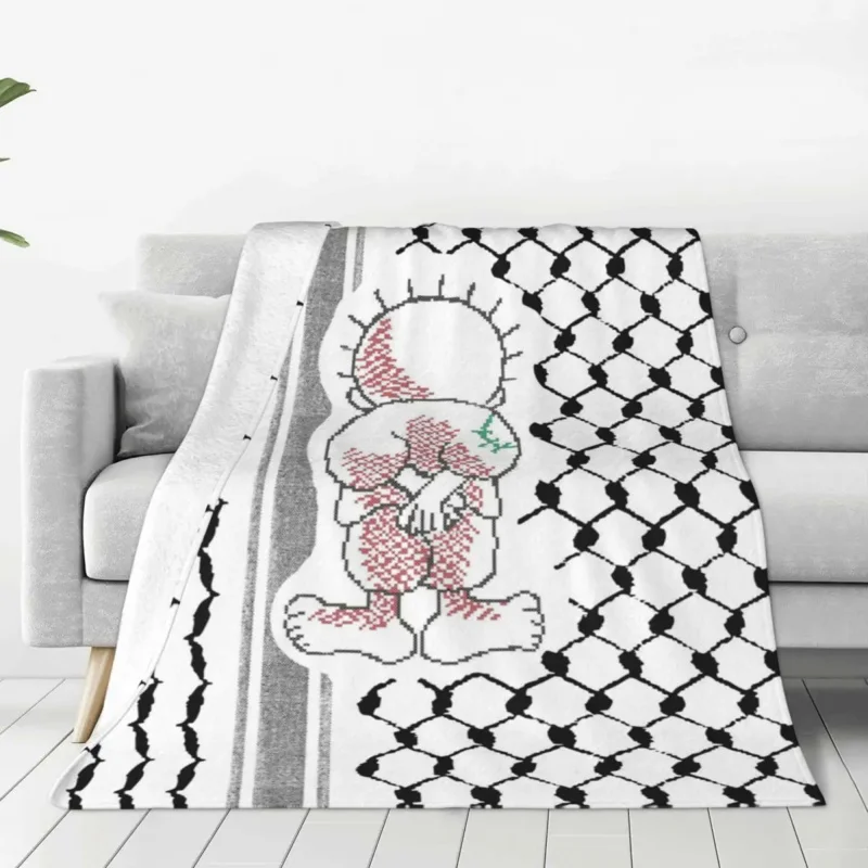 

Palestinian Tatreez Flannel Blanket Palestine Kufiya Keffiyeh Pattern Creative Throw Blankets for Home Hotel Sofa 125*100cm