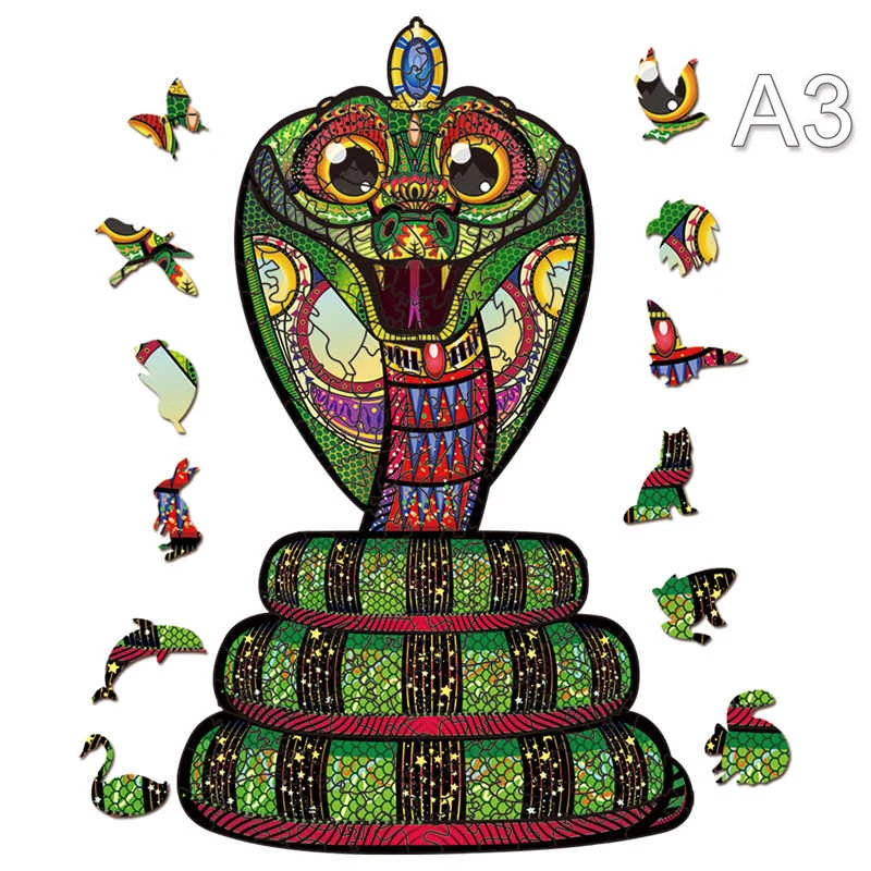 

snake Animal Wooden Puzzles Jigsaw For Adults Kids 300 PCS family Mysterious 3D Puzzle Gift Toy Home Decor Wood Puzzle 2022