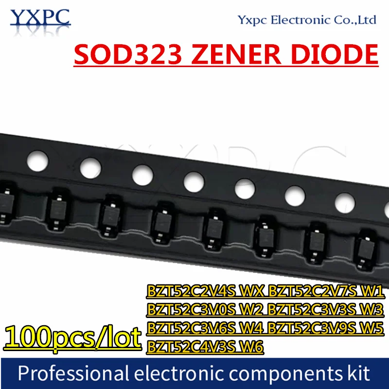 

100pcs SOD-323 ZENER DIODE BZT52C2V4S WX BZT52C2V7S W1 BZT52C3V0S W2 BZT52C3V3S W3 BZT52C3V6S W4 BZT52C3V9S W5 BZT52C4V3S W6