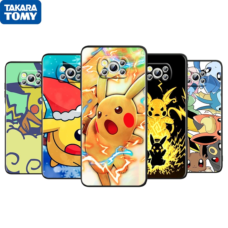 

Cartoon Cute Pikachu For Xiaomi Poco M4 X3 F3 GT NFC M3 C3 M2 F2 F1 X2 Pro Mi Mix3 Silicone Black Phone Case Fundas Coque Capa