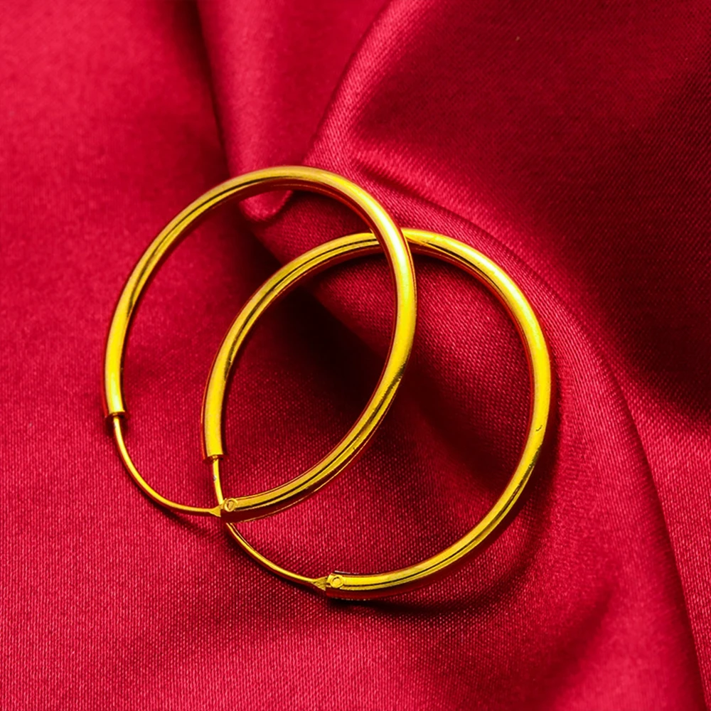 

4cm/3cm Simple Smooth Large Hoop Earrings for Women Girl Yellow Gold Color Sexy Jewelry Gift