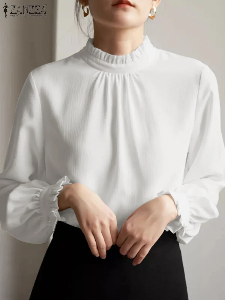 

Женская Вечерние енняя вечерняя блузка ZANZEA, модные повседневные Элегантные Блузы с круглым вырезом, длинным рукавом и круглым вырезом, Одно...