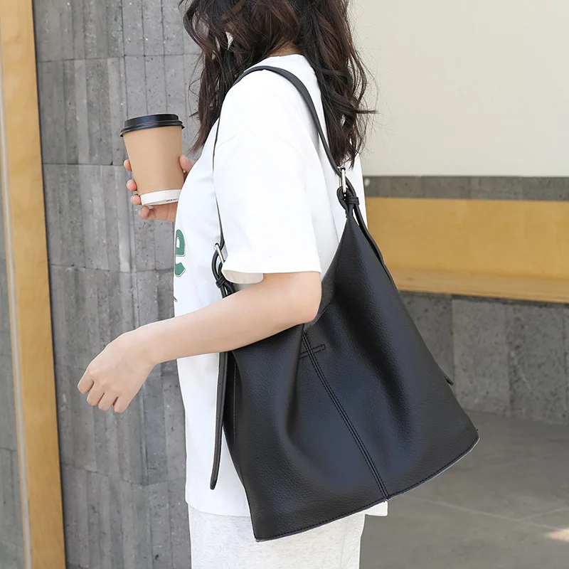 Vintage Style PU Leather Shoulder Bag with Litchi Pattern for Women