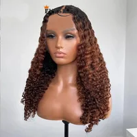 OMbre Auburn BRown Glueless Deep Wave Curly V Part Wigs Natural 100% Human Hair Unprocessed Blonde U Shape Full Machine Wig 30''