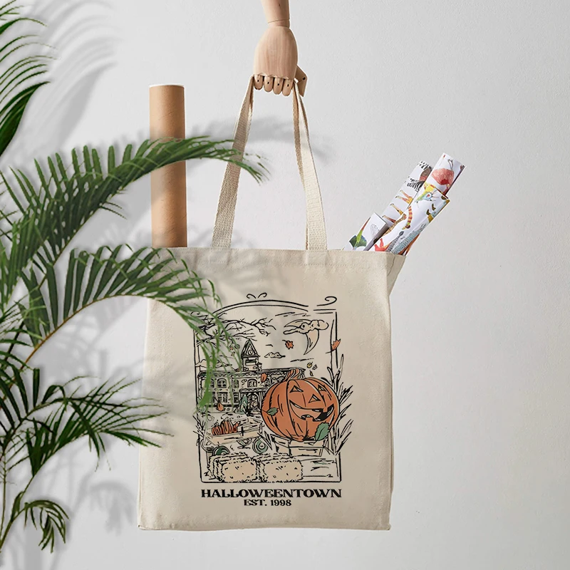 Сумка-тоут Holloween Town Est 1998 с узором в виде забавной тыквы для Хэллоуина подарок