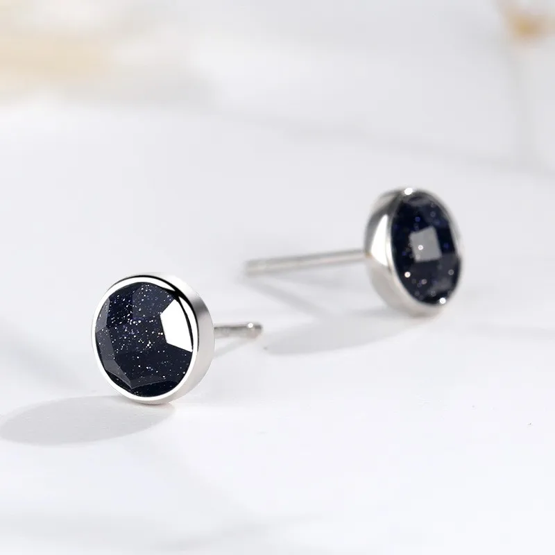 

ES011ZFSILVER 925 Silver Korean Fashion Trendy Fresh Classic Simple Blue Sand Stone Earring Jewelry For Man Women Match-all Girl