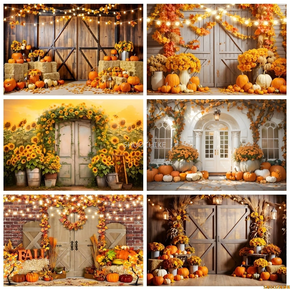Autumn Thanksgiving Backdrop Photography Pumpkin Fall Harvest Background Baby Shower Birthday Party Decor Studio Photo Props