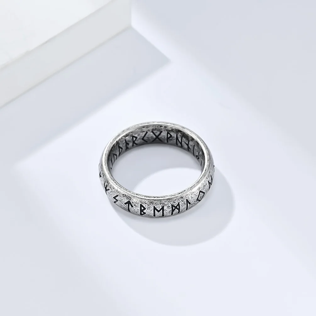 

Nordic Myth Retro Viking Luna Rune Ring Stainless Odin Symbol Amulet Ring Jewelry Gift Steel Fashion Style Double Letter Rune