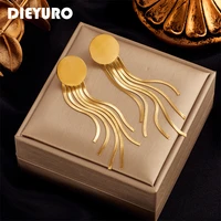 dieyuro 316l stainless steel gold color tassel earrings for women fashion trendy ear pendant jewelry party wedding gift %d1%81%d0%b5%d1%80%d1%8c%d0%b3%d0%b0