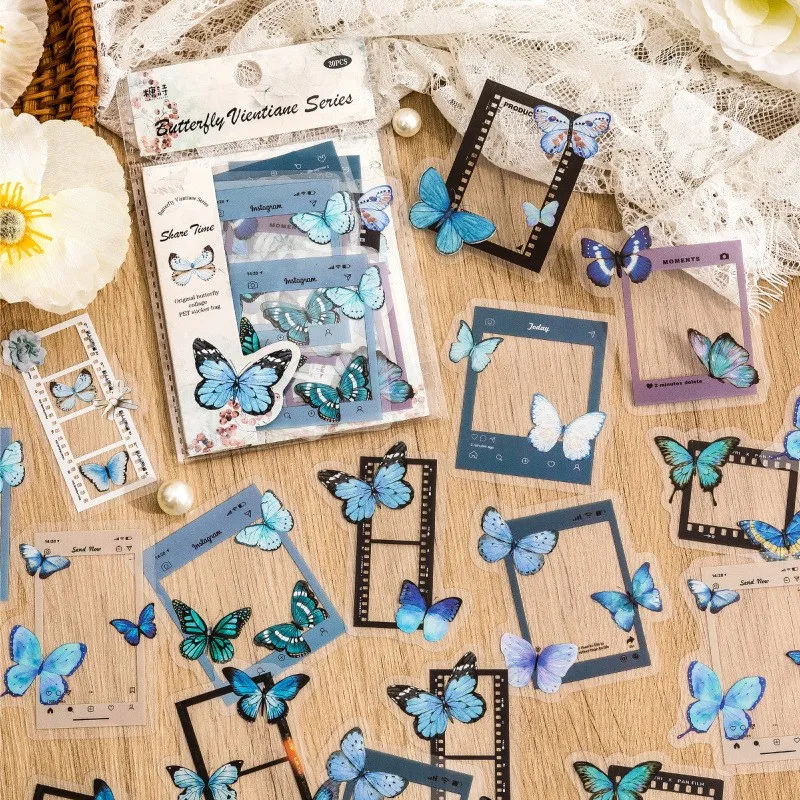 

Retro 30pcs/lot butterfly Decorative Waterproof Stickers Handbook Scrapbooking Label Diary Junk Journal Planner