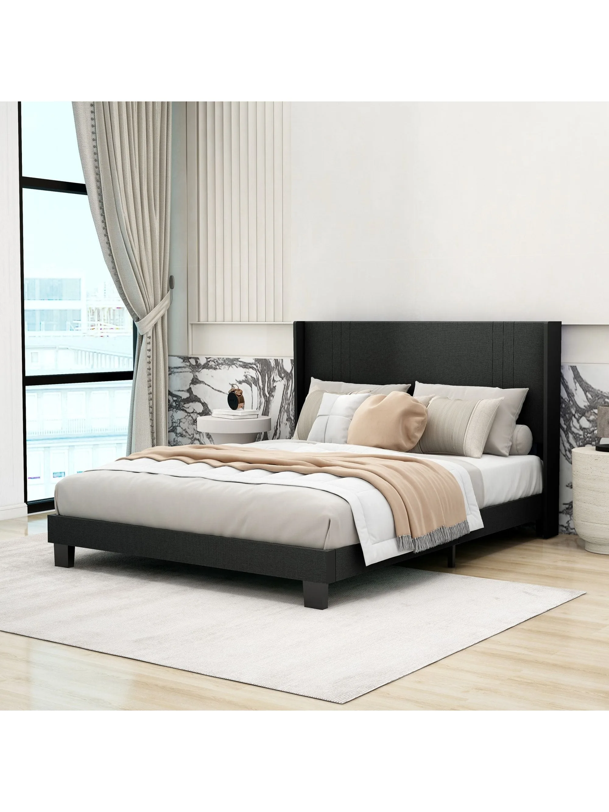 With Velvet Upholstered Headboard And Footboard, Strong Metal Slats Support Mattress Foundation