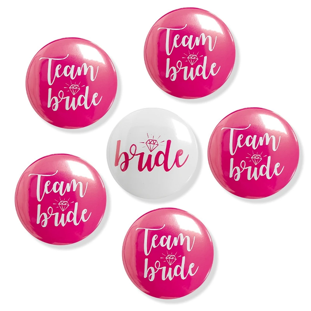 

6pcs White Pink Diamond Bride & Team Bride Badges Bachelorette Party Hen Party Decorations Bridal Shower Wedding Accessories
