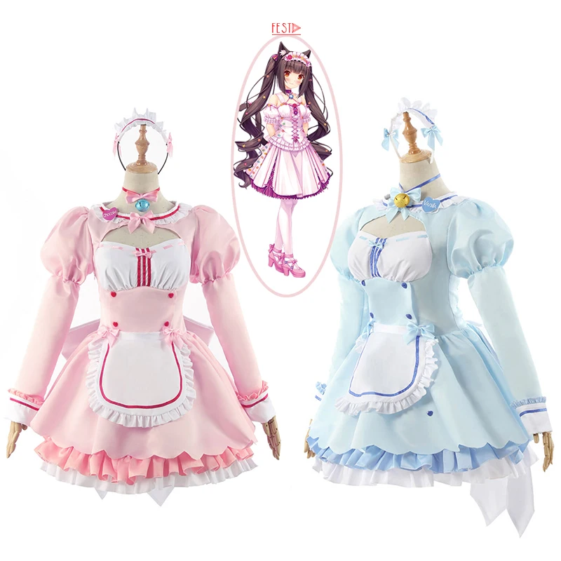 Костюм для косплея Nekopara с шоколадной ванилью платье горничной лолиты голубые