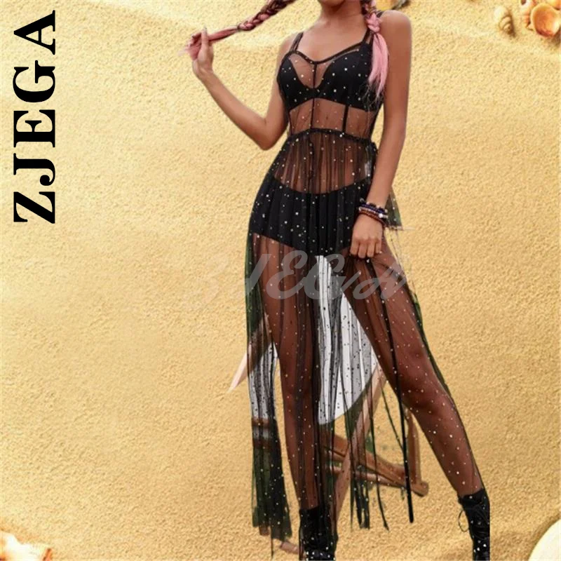 

Новинка 2022, женское Сетчатое легкое пончо Zjega, праздничное пляжное платье без рукавов, женское бикини, накидка, летний купальник
