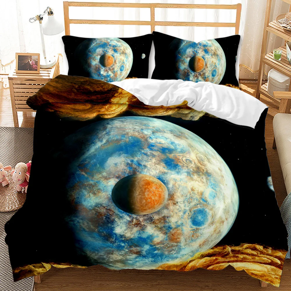 

Planet Duvet Cover Universe Twin Bedding Set 3D Starry Sky Astronomy Polyester Bedding Set Solar System Outer Space Quilt Cover