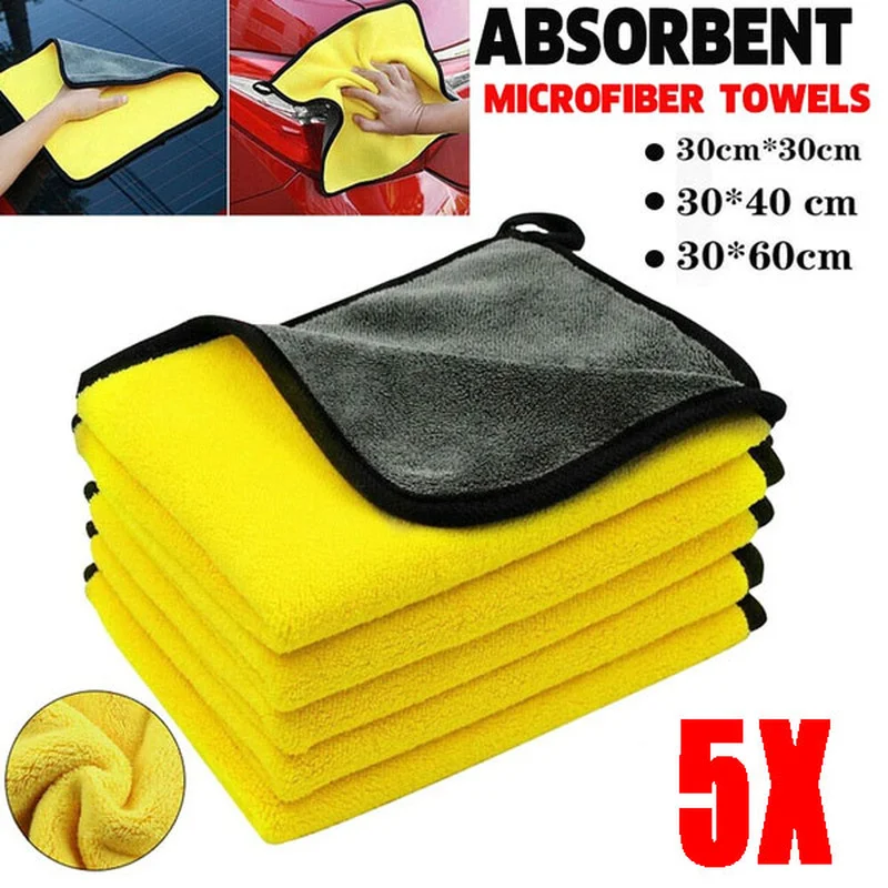 

5PCS Super Absorbent Car Washing Towel Cleaning Drying Rag Cloth Car Care Soft Microfiber Towels Home Cloth Car Wash Supplies