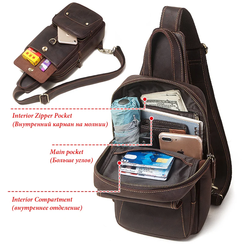 New Style Genuine Leather Men Chest Bag Fashion Multifunction Shoulder Crossbody Bag High Quality Travel Sling Bag Pack For Male