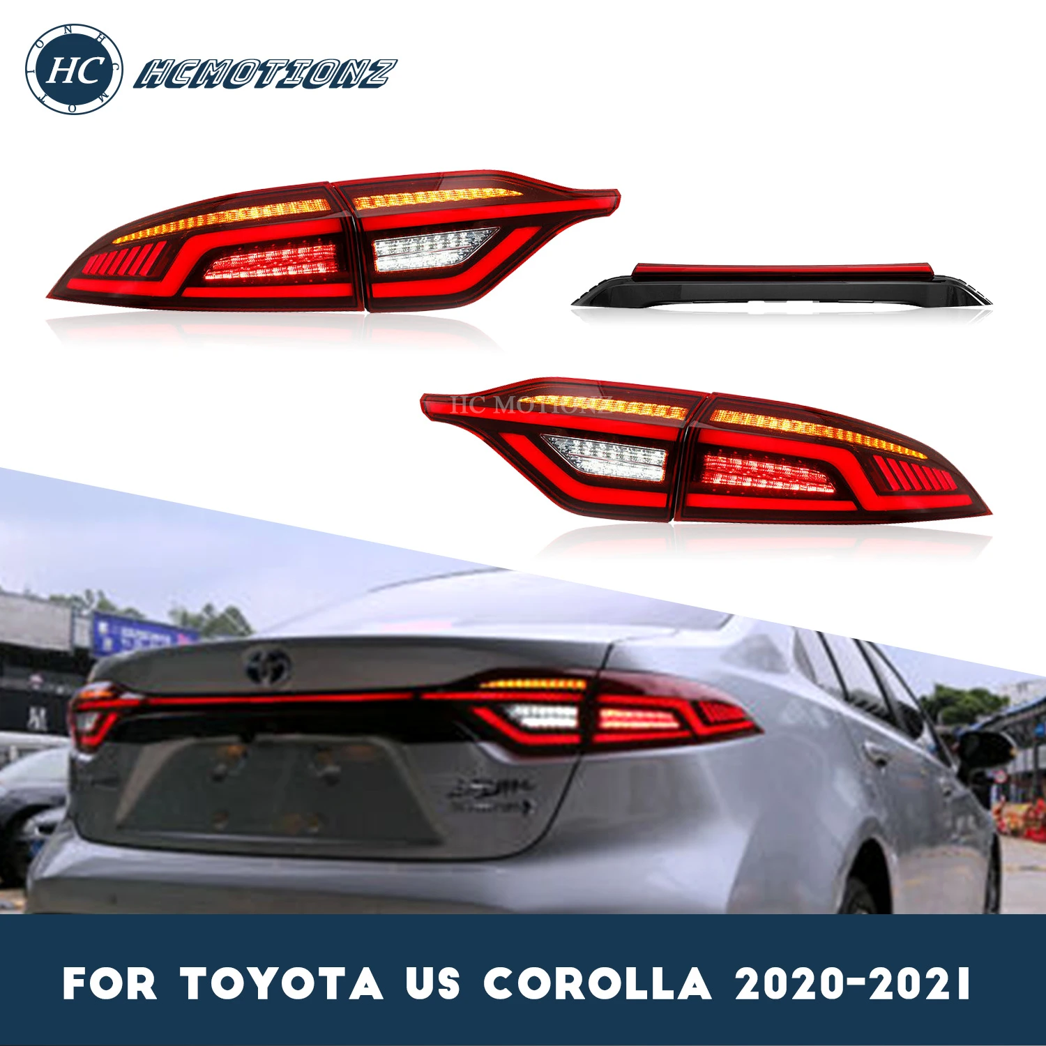 

HCmotion LED Car Tail Lights for Toyota US Corolla 2020-2021 Sedan Rear Back Lamps Assembly DRL Start UP Animation Back Lights
