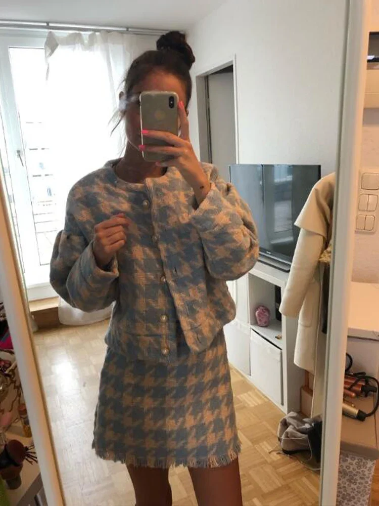 Женский клетчатый блейзер в клетку трапециевидная мини-юбка с высокой талией и