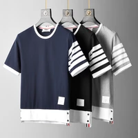 tb tide brand half sleeve four bar striped cotton summer contrast color short sleeved t shirt casual trend men and women couples