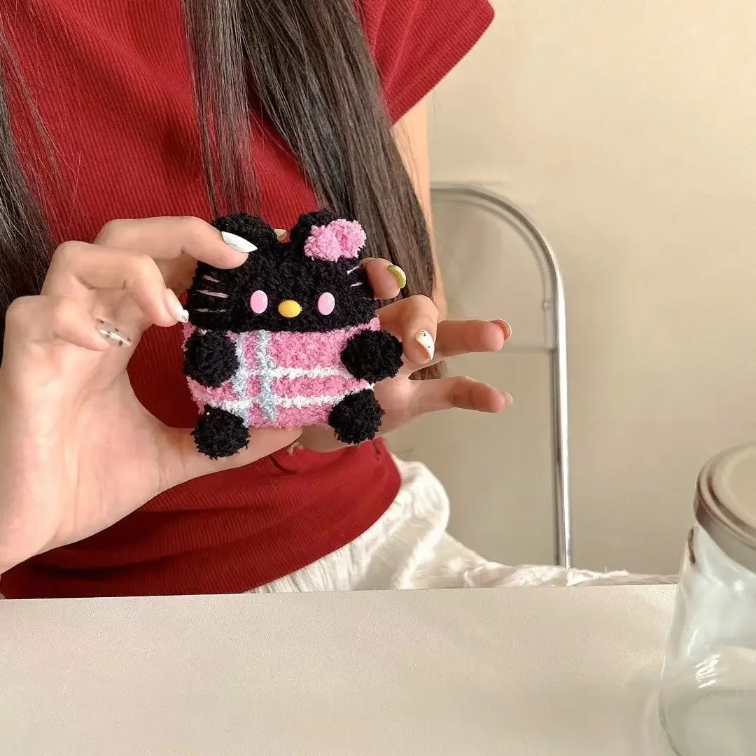 Черный чехол Sanrio Hello Kitty для Airpods милый розовый бабочка мультяшный плюшевый