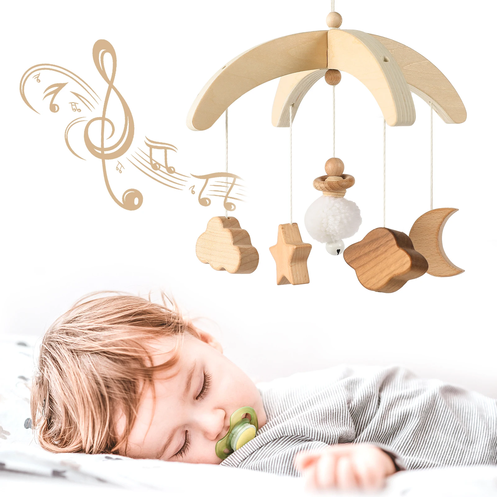 Мобиль-Погремушка Погремушки в кроватку детская, деревянная, вращающаяся, для декора