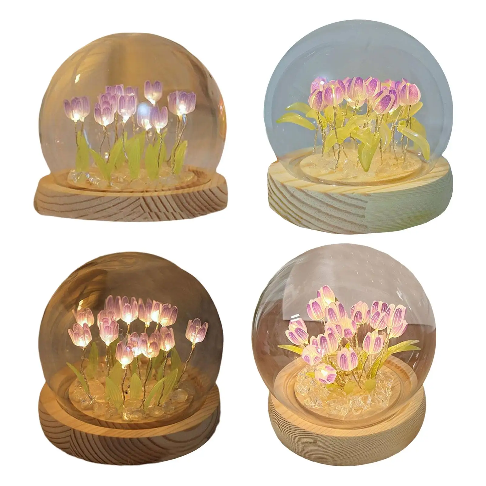 

Tulip Flowers Night Light Handmade DIY Sleep Lamp with Dome Birthday Gift