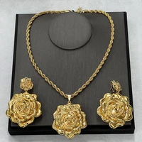 women fashion necklace earring set 18k gold plated fashion jewelry set 45cm necklace dubai golden jewelry for women