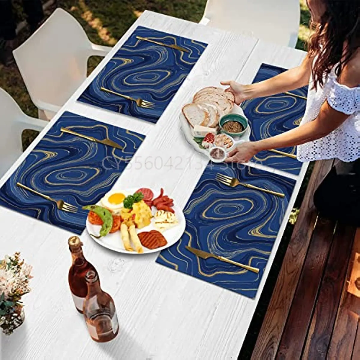 

Navy Blue Marble Abstract Art Placemat for Dining Table Decor,Washable Table Mats for Kitchen Dinner Party