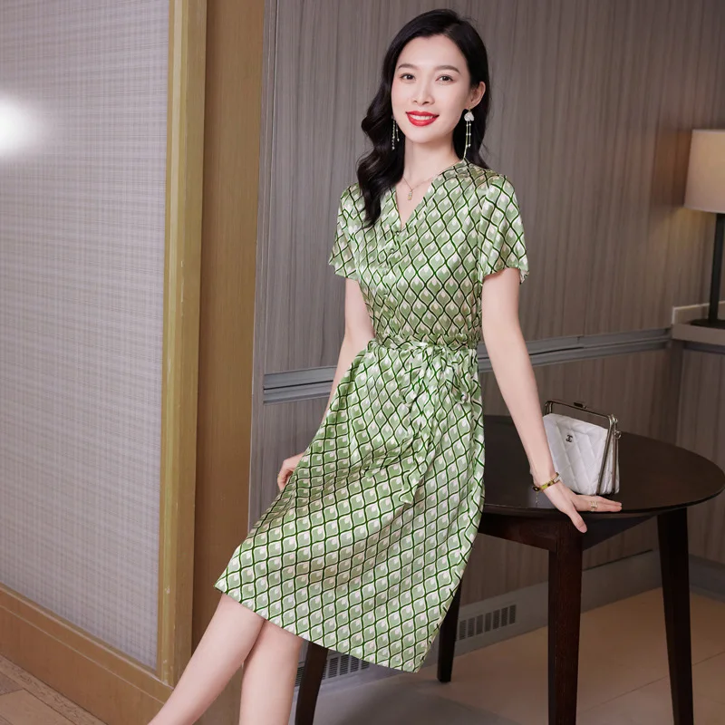 Женское шелковое платье Новинка лета 9532 приталенная шелковая клетчатая юбка