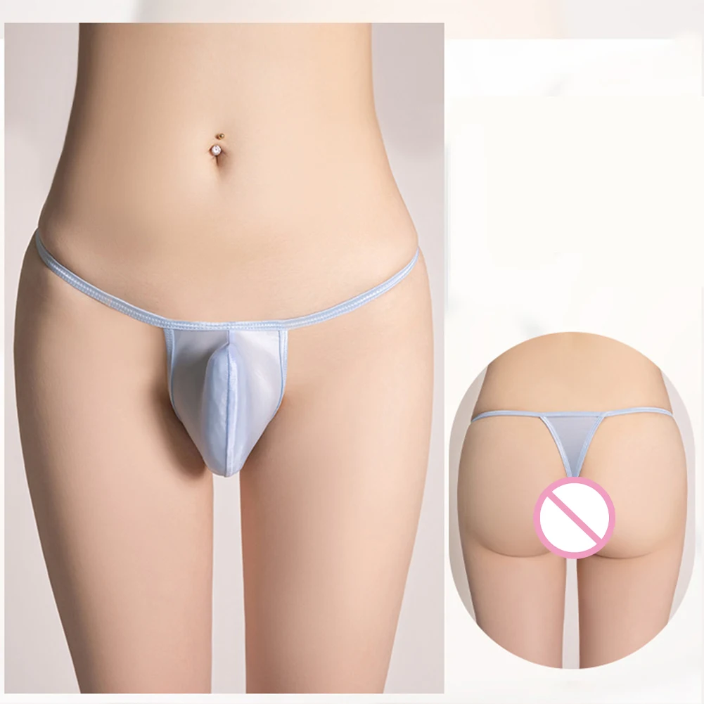 

Men Low Rise Tiny G-string Silk-like Smooth Underwear Gay Man Bulge Pouch Underpants T-Back Thongs Sexy Sheer Glossy Panties
