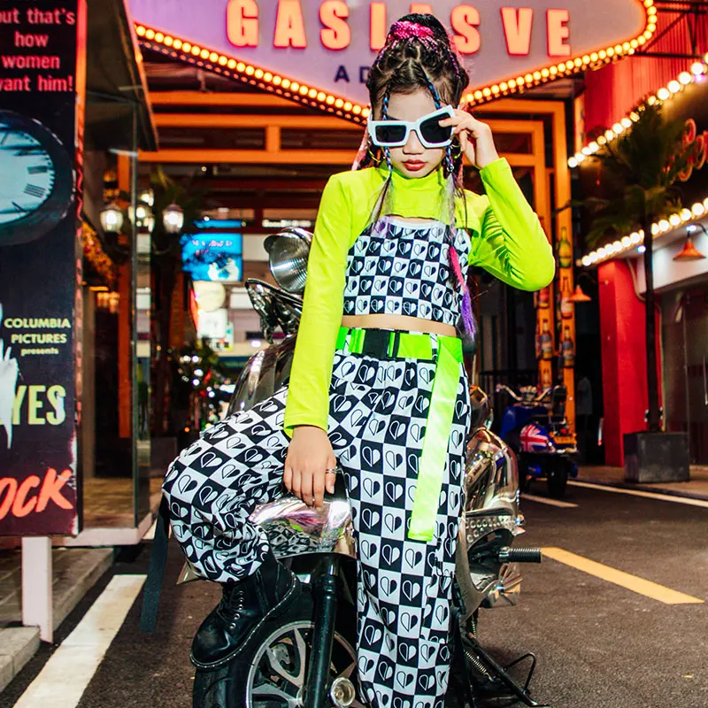 

Kpop Hip-Hop Clothing Kids Green Long Sleeve Tops Modern Street Dance Practice/Performance Costumes Girls Jazz Outfits DQL7508