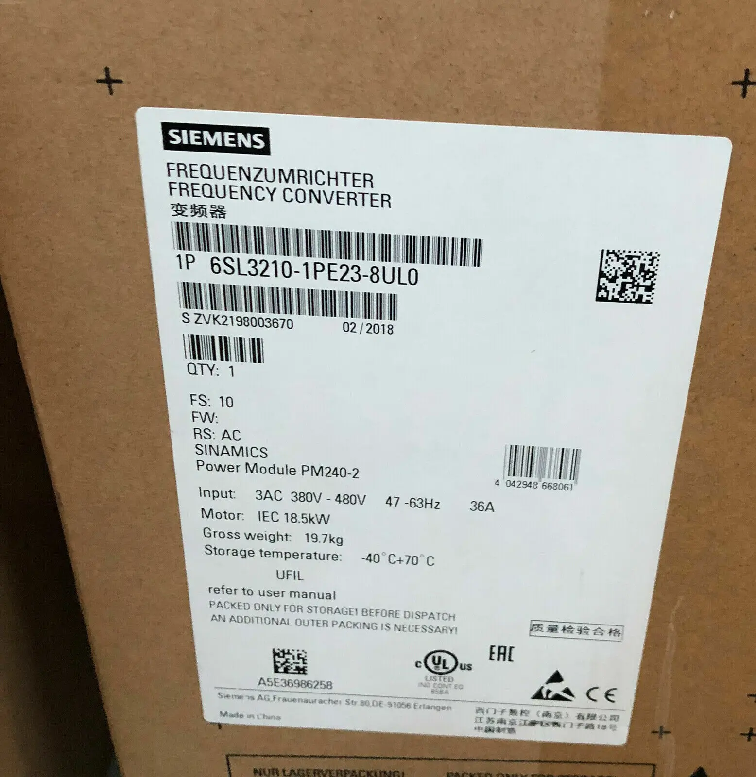 

6SL3210-1PE23-8UL 0 новый бренд Siemens 6SL3210-1PE23-8UL0