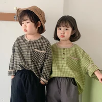 blouses korean style children casual plaid shirts camisa xadrez boys and girls cotton loose tops t shirts blusa infantil hemden