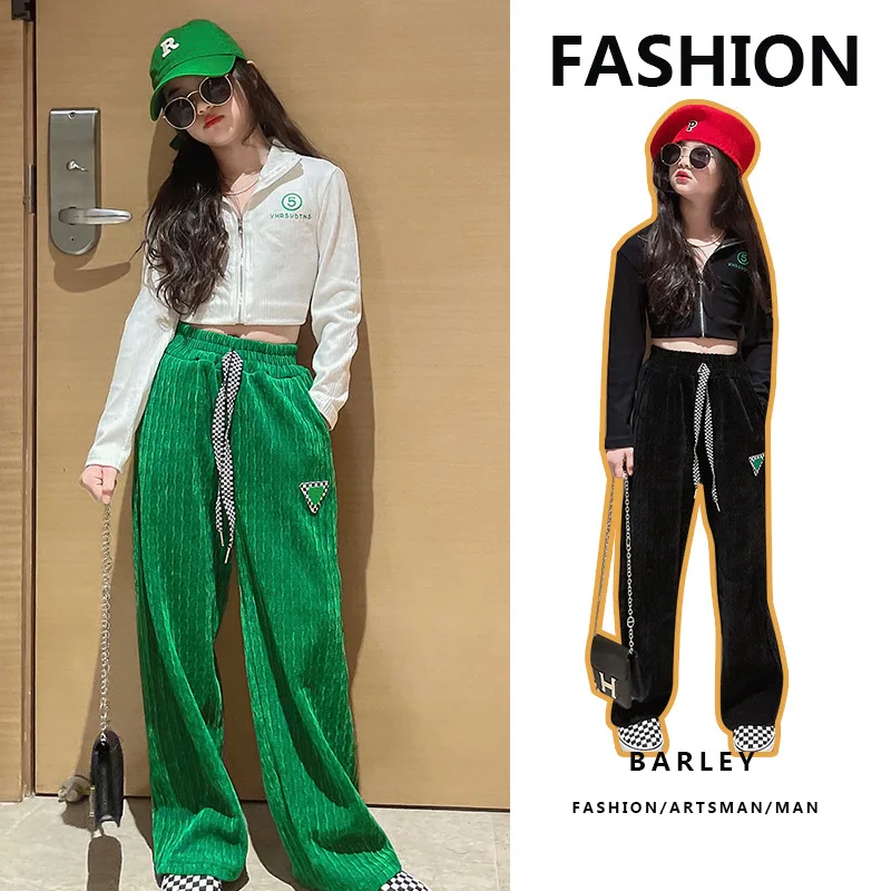 

Брюки с широкими штанинами для девочек 2022, весенние костюмы в западном стиле для больших мальчиков и девочек, модные детские брюки с длинным...