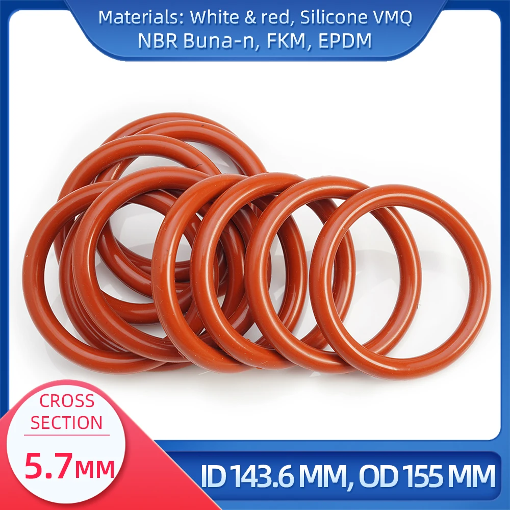 

O Ring CS 5.7 mm ID 143.6 mm OD 155 mm Material With Silicone VMQ NBR FKM EPDM ORing Seal Gask