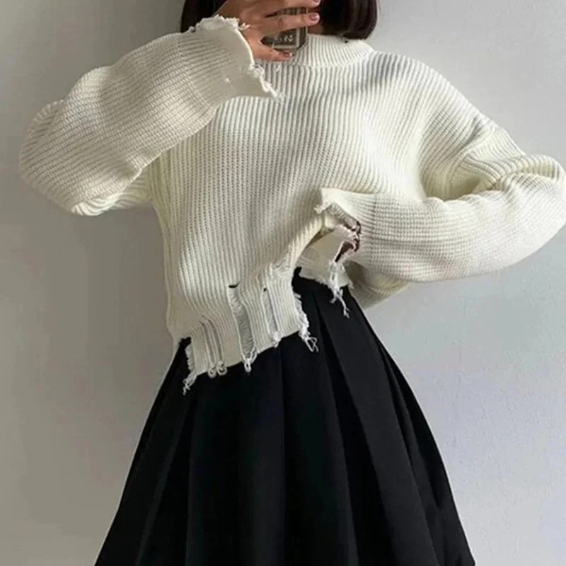 

Pull Déchiré à Manches sulfpour Femme, Couleur Unie, en Y