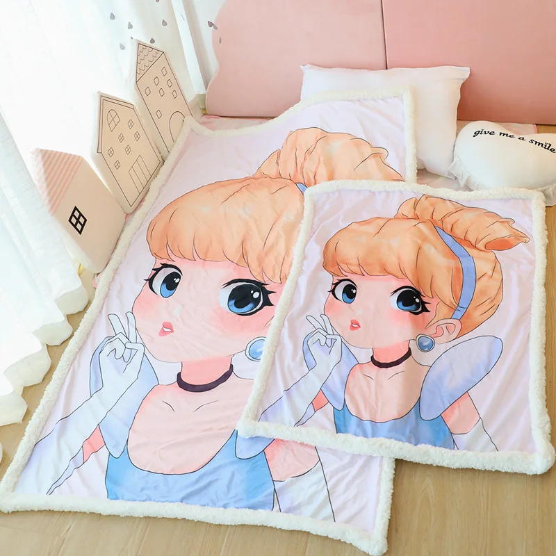 

Princess Throw Blanket Floral Cartoon Princess 3D Blanket for Kids Girl Couch Soft Plush Thick Quilt Snow White Gift