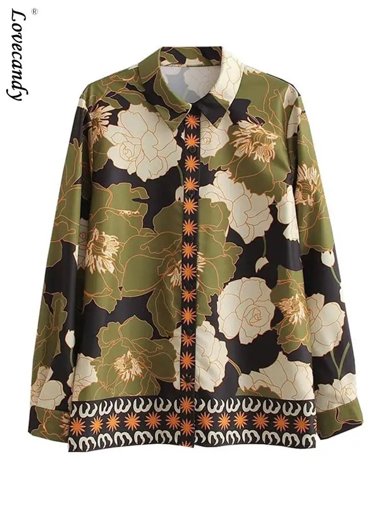 

Женская однобортная блузка на пуговицах с цветочным принтом, женская модная Свободная Повседневная блузка с длинными рукавами и отворотом, женская верхняя одежда, рубашки