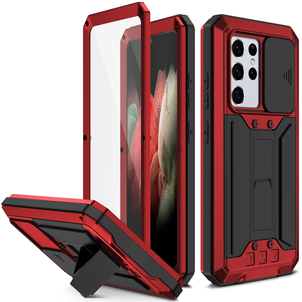 

Camera Lens Slide Heavy Duty Shockproof Fundas Metal Stand Cover for Samsung Galaxy S21 FE S21FE Case Coque TPU Silicone Shell