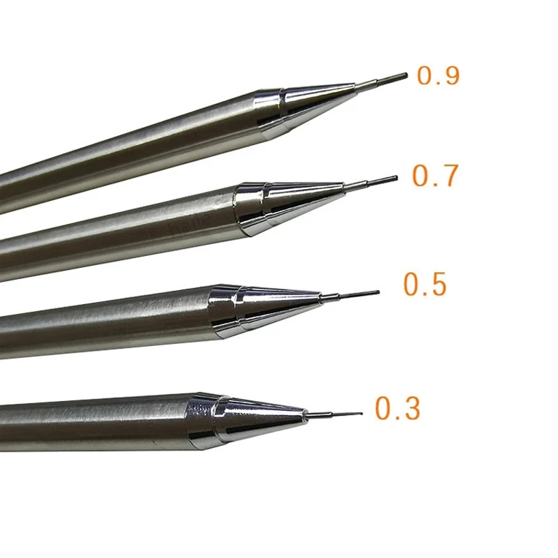 

Набор механических карандашей HB 0,3 0,5 0,7 0,9 мм, полностью металлический автоматический карандаш для рисования, скетчей и письма с черными сте...