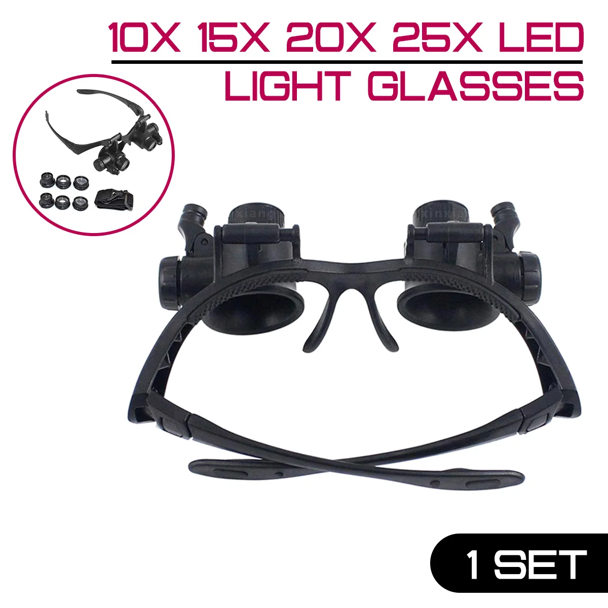 

10X 15X 20X 25X LED Light Glasses Magnifier Headband Jewelry Watchmaker Optical Lens Glass Loupe Magnifying Glass Lupa