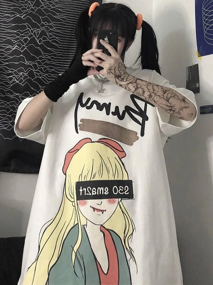 Deeptown Anime Graphic T-shirt Kawaii Girl Cartoon Print T Shirt Retro Harajuku Tees Summer Short Sleeve y2k Tops Women Clothes