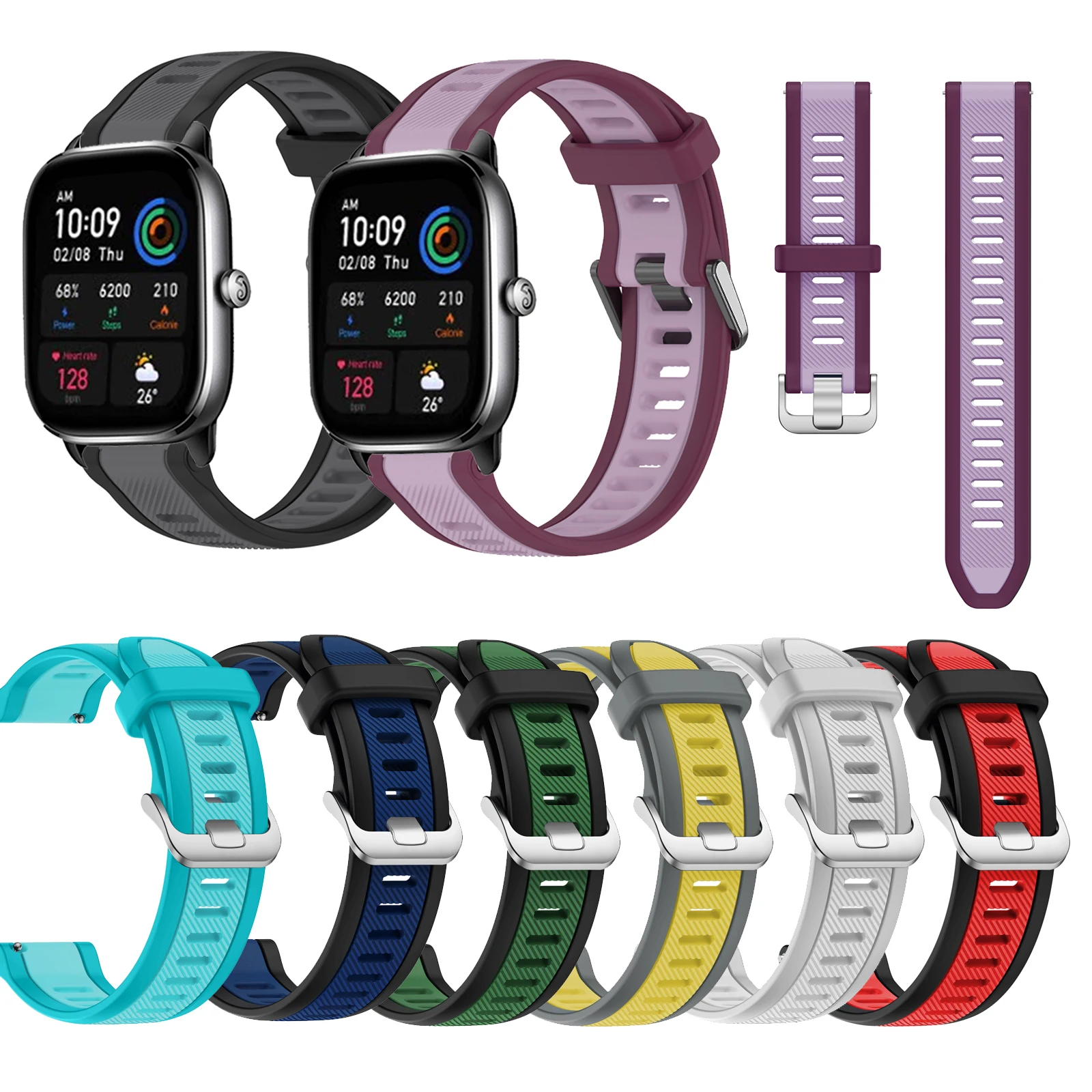 Фото Силиконовый ремешок для Huami Amazfit GTS2 GTS4 mini GTS3 GTS2e Neo GTS 2 3 4 2e Active2 Серебряный ремешок с пряжкой №1