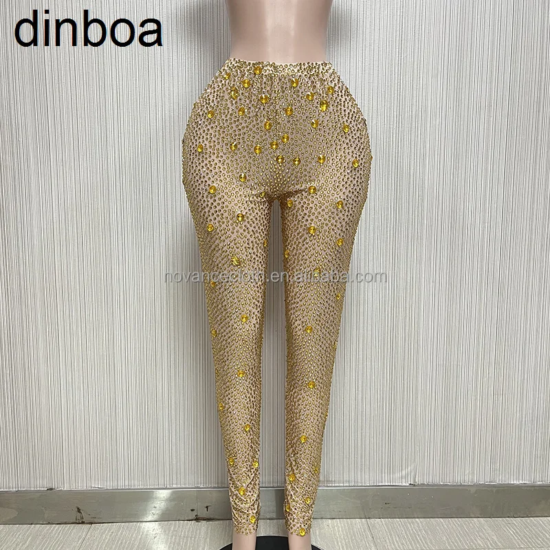 Dinboa Novance Top Selling Products 2023 Shiny Diamonds Sexy See Through Purple Women's Pants & Trousers for Night Club Bar